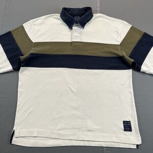 Vtg Structure Rugby Denim Polo Shirt Striped Faded Preppy 90s Drip USA Made L
